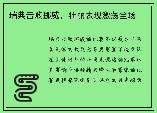 瑞典击败挪威，壮丽表现激荡全场